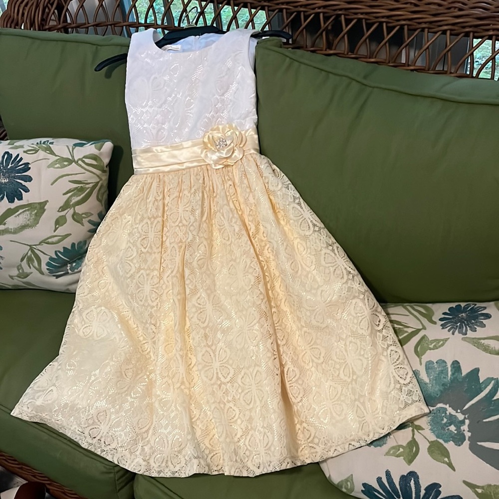 American Princess yellow and white lace overlay dress